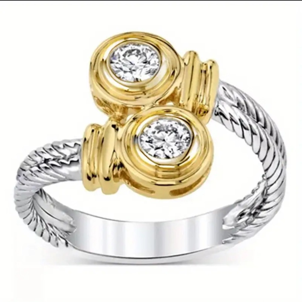 New! Yurman style classic cable ring /gold & silver two tone & diamonds